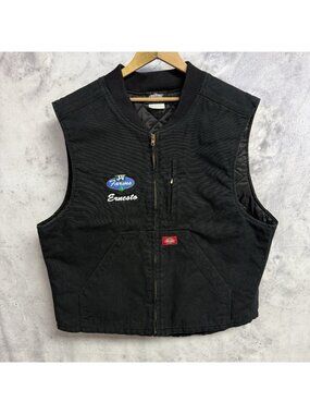 Vintage Dickies Quilted Lined Canvas Vest Mens Large Black Zip Farmer Workwear